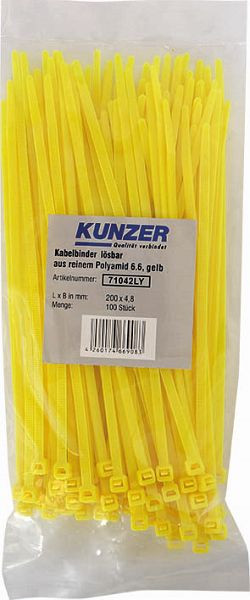 Sťahovacie pásky Kunzer 200 x 4,8 žlté (100 kusov) odnímateľné, 71042LY