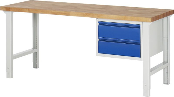 Pracovný stôl RAU série BASIC-7 - model 7125, výškovo nastaviteľný, základný kontajner (2x zásuvka), 2000x790-1140x700 mm, A3-7125I1-20H