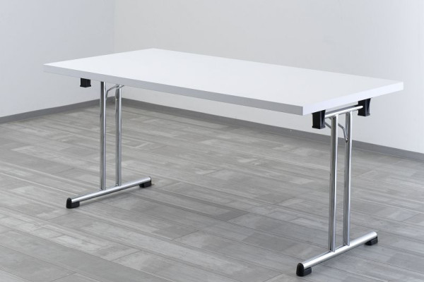 Skladací stôl Hammerbacher 160x80 cm biely/chrómový rám, obdĺžnikový tvar, VKL16/W/C