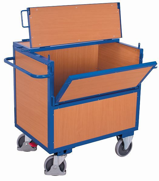 Drevený boxový vozík VARIOfit s vekom pevne privareným, vonkajšie rozmery: 1 330 x 830 x 1 150 mm (ŠxHxV), sw-800.407