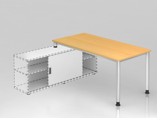 Hammerbacher prídavný písací stôl 4 nohy okrúhly 160x80 cm buk/strieborný, obdĺžnikový tvar, uchytenie na príborník 1758, VHSE16/6/S