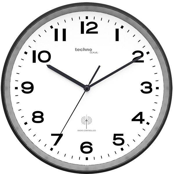 Rádio nástenné hodiny Technoline čierne, rádiové hodiny vyrobené z plastu, rozmery: Ø 30 cm, DCF-77, WT 8500 čierna