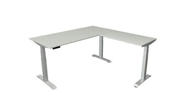 Sedací/stojací stôl Kerkmann Š 1800 x H 800 mm s prídavným prvkom 1000 x 600 mm, elektricky výškovo nastaviteľný od 640-1290 mm, svetlosivý, 10043111