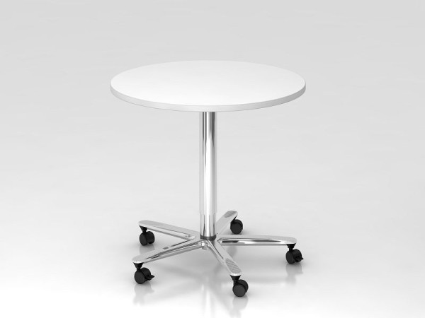 Stĺpový zdvíhací stôl Hammerbacher 80cm okrúhly biely/chróm, chrómovaný rám, VST08/W/C