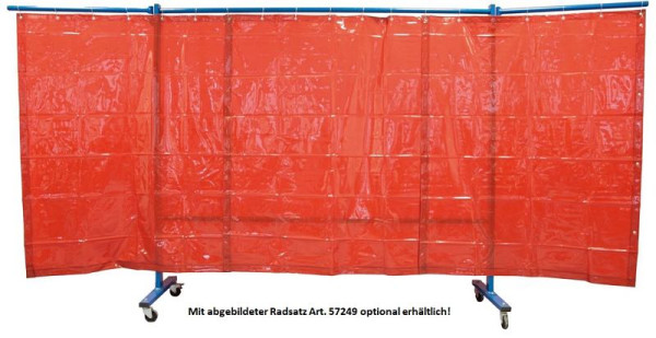 ELMAG zváračská ochranná stena, 3 diely, s fóliovým závesom, červená, DIN EN 1598, šírka: 3,8 m (stredná časť 2,1 m + 2 otočné ramená po 0,85 m), 57252