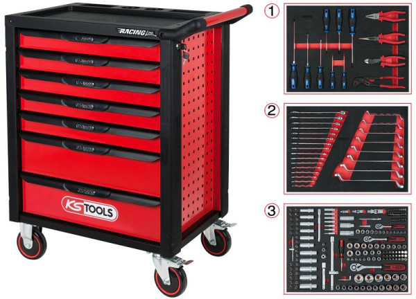 Dielenský vozík KS Tools RACINGline BLACK/RED so 7 zásuvkami a 215 prémiovými náradím, 826.7215
