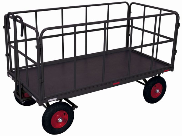 Ručný plošinový vozík VARIOfit so 4 stenami z rúrkového pletiva, vonkajšie rozmery: 2 065 x 1 015 x 1 340 mm (ŠxHxV), súprava kolies: pneumatiky, zu-45202/AG