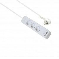 Helos predlžovací kábel ADVANCED, 3-cestný, USB nabíjačka biela, 1,5 m, s vypínačom, 262817