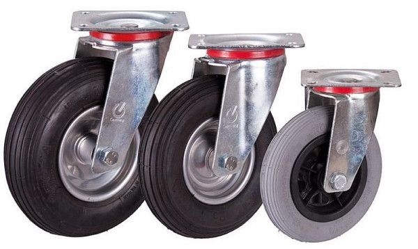 Otočné koliesko VARIOfit s pneumatikami, 150 x 30 mm, sivé, na oceľovom ráfiku, lpl-150.001