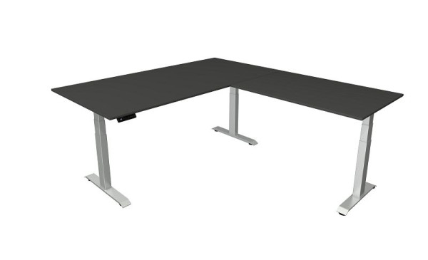 Sedací/stojací stôl Kerkmann Š 2000 x H 1000 mm s prídavným prvkom 1200 x 800 mm, elektricky výškovo nastaviteľný od 640-1290 mm, antracit, 10043313