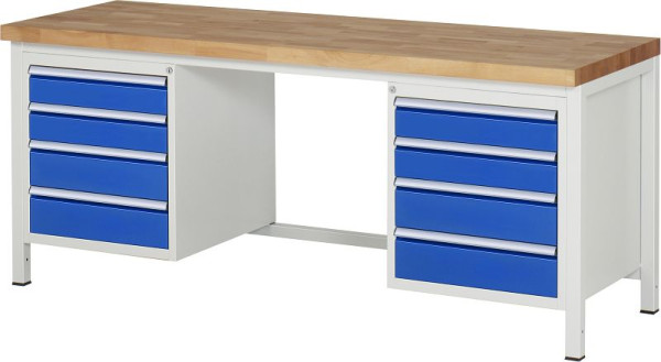 Pracovný stôl RAU séria 8000 - rámová konštrukcia (zváraný rám), 9 x zásuvka, 2000x840x700 mm, 03-8181A1-207B4S.11