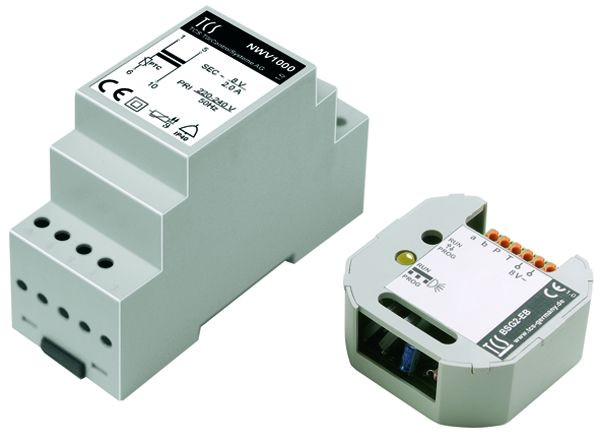 Kombinácia TCS zdroja a riadiacej jednotky (zvonkový transformátor 2 A + BSG2) pre audio systémy na 1 linke, NBV1000
