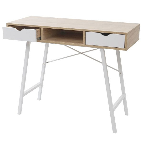 Mendler konzolový stolík HWC-E92, príručný stolík, 3D štruktúra 100x40cm, prírodná hnedá biela, 69162