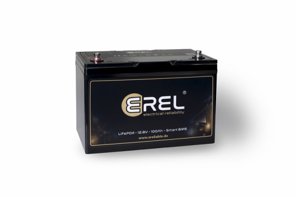 EREL 12,8V LiFePO4 lítiová úložná a napájacia batéria 100Ah 1280Wh s monitorovaním aplikácie, ER-12V100BT6