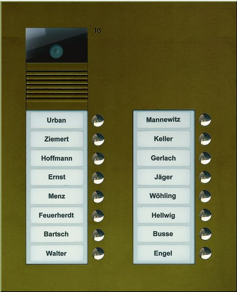 TCS video vonkajšia stanica série AVU so 16 zvonkovými tlačidlami (zarovnané vpravo), 2 stĺpiky, UP bronz, AVU15160-0012
