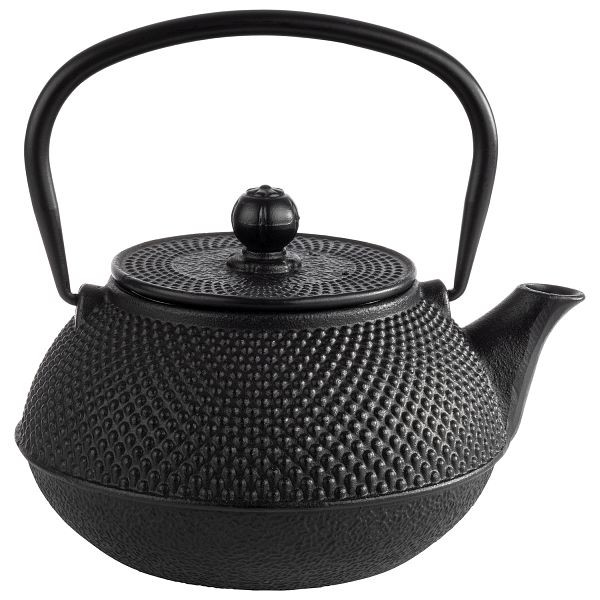 APS čajník -ASIA-, 17 x 14 x 17 cm, liatina, vnútri smaltovaný, 0,8 litra, čierna, s odnímateľným vekom, vrátane sitka na čaj, vyrobený z nehrdzavejúcej ocele, 10995