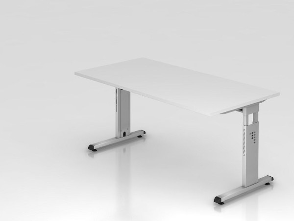 Hammerbacher písací stôl C-noha 160x80cm biela/strieborná, pracovná výška 65-85 cm, VOS16/W/S