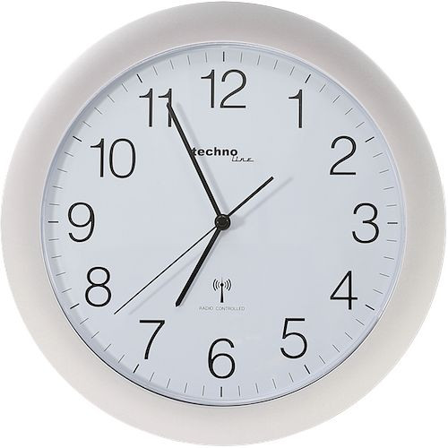 Rádiom riadené nástenné hodiny Technoline strieborné, rádiom ovládané hodiny z plastu, rozmery: Ø 30 cm, quartzové hodiny, WT 8000 strieborné