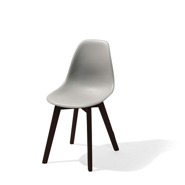 Stohovacia stolička VEBA Keeve sivá bez podrúčok, rám z tmavého brezového dreva a plastový sedák, 47 x 53 x 83 cm (ŠxHxV), 505FD01SG
