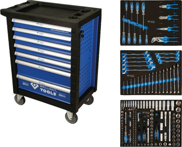 Dielenský vozík Brilliant Tools so 7 zásuvkami a 207 nástrojmi, BT153207