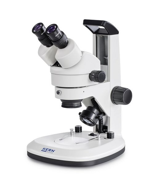 KERN Optics stereo zoom mikroskop, s rukoväťou, Greenough 0,7 x - 4,5 x, binokulár, okulár HWF 10x / Ø 20 mm vysoký očný bod, vstavaný zdroj, OZL 467
