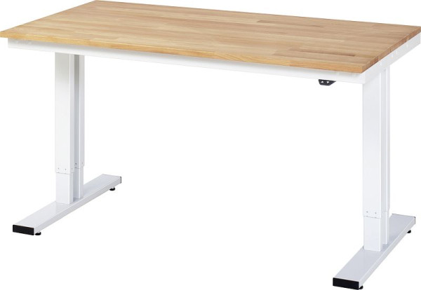 Pracovný stôl RAU série adlatus 300 (elektricky výškovo nastaviteľný), masívna buková doska, 1500x720-1120x800 mm, 08-WT-150-080-B