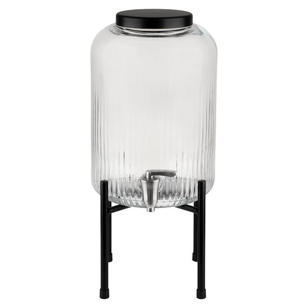 APS dávkovač nápojov -INDUSTRIAL-, Ø 20 cm x 45 cm, sklenená nádoba, nerezový kohútik, kovový rám, silikónová protišmyková podložka, 7 litrov, 10450