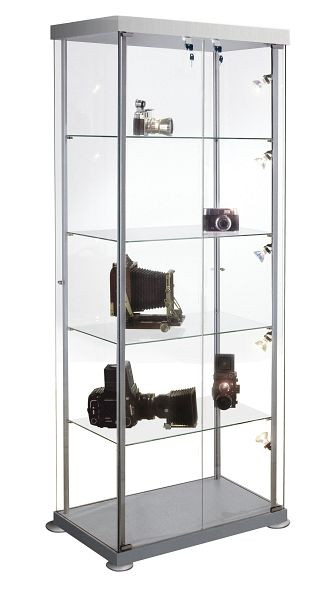 Kerkmann obdĺžniková vitrína expoline, Š 850 x H 425 x V 1800 mm, transparentná/hliníková strieborná, 40376182