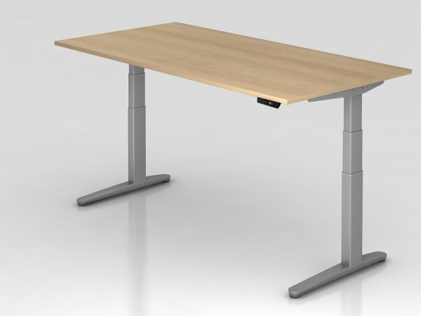 Hammerbacher elektrický sedací stôl 200x100cm dub/strieborný, obdĺžnikový tvar, VXBHM2E/E/SS