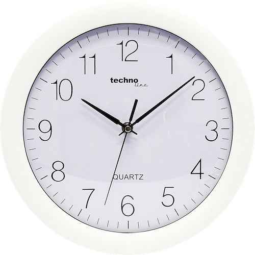 Technoline biele kremenné nástenné hodiny, číslice: tučná tlač, plast, rozmery: Ø 30 cm, WT 7000 biela