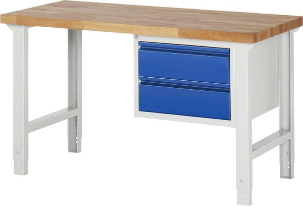Pracovný stôl RAU série BASIC-7 - model 7125, výškovo nastaviteľný, základný kontajner (2x zásuvka), 1500x790-1140x700 mm, A3-7125I1-15H