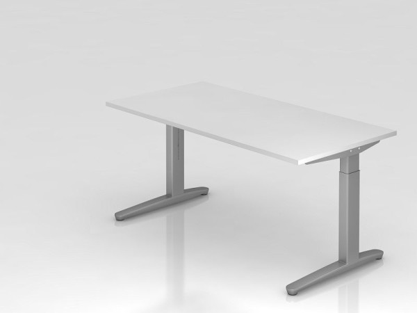 Písací stôl Hammerbacher C-noha 160x80cm biela/strieborná, hliníkový behúň strieborný (podobný RAL 9006), VXB16/W/SS