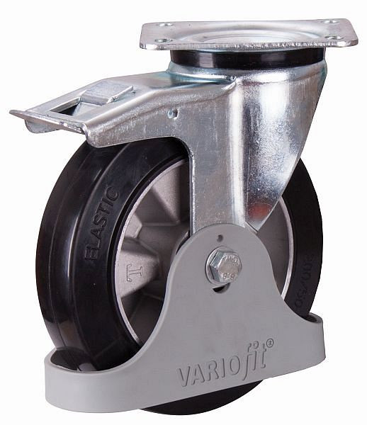 Brzdový valec VARIOfit, elastická plná guma, 125 x 40 mm, čierna, na ráfiku z hliníkového odliatku, dpg-125.007