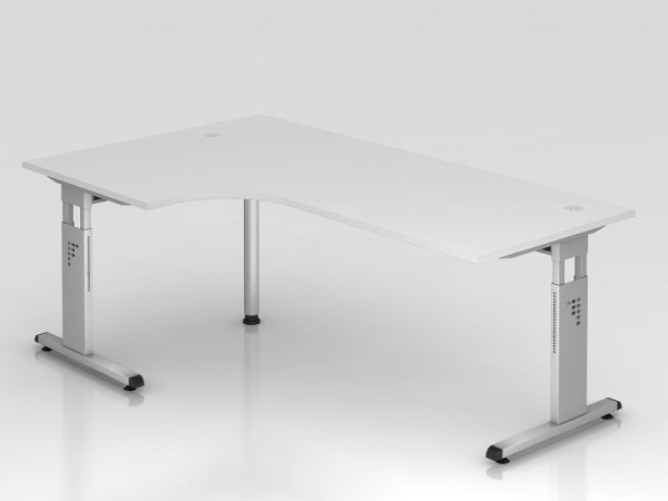 Hammerbacher uhlový stôl C-noha 200x120cm 90° biela/strieborná, tvar uhla 90°, možnosť montáže vľavo alebo vpravo, pracovná výška 65-85 cm, VOS82/W/S