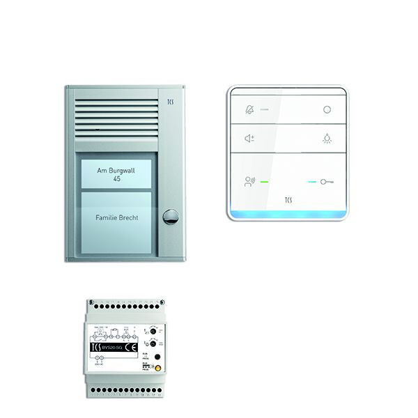 Systém ovládania dverí TCS audio:pack AP pre 1 bytovú jednotku, s preddverovou stanicou PAK 1 zvonkové tlačidlo, 1x handsfree reproduktor ISW5010, riadiaca jednotka BVS20, PSC2310-0000