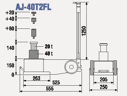 TDL 2-stupňový vzduchový hydraulický zdvihák, nosnosť: 40t, výška: 15cm, AJ-40T2FL