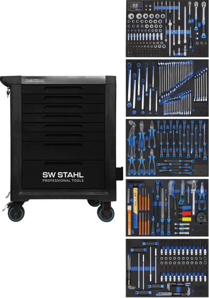 SW-Stahl profesionálny dielenský vozík TT801, čierny, vybavený, 341 kusov, Z3111