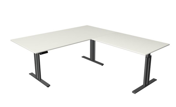 Sedací/stojací stôl Kerkmann Š 2000 x H 800 mm, s prídavným prvkom 1200 x 800 mm, elektricky výškovo nastaviteľný od 720-1200 mm, s pamäťovou funkciou, biela, 10325110