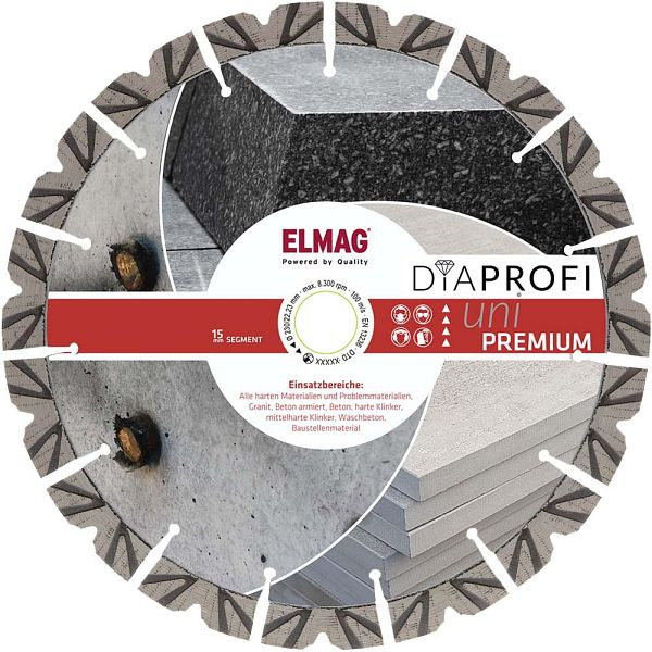 Diamantový kotúč ELMAG DiaProfi UNI-PREMIUM Ø230 mm, vŕtanie: 22,2 mm (na suché a mokré rezanie), 62250