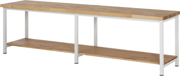 Pracovný stôl RAU séria 8000 - rámová konštrukcia (zváraný rám), masívna buková polica, 3000x840x700 mm, 03-8000-7-307B4S.12