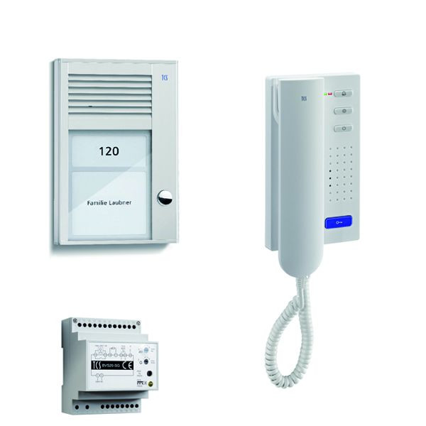 Systém ovládania dverí TCS audio:bal AP pre 1 bytovú jednotku, s vonkajšou stanicou PAK 1 zvonkové tlačidlo, 1x vrátnik ISH3130, ovládacie zariadenie BVS20, PSC2110-0000