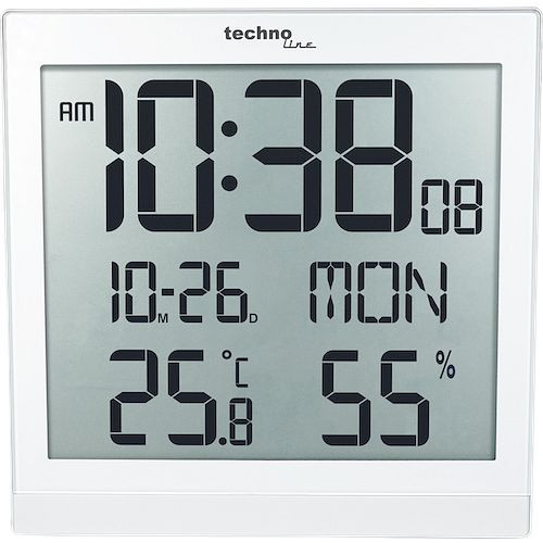 Rádiom ovládané nástenné hodiny Technoline DCF-77 s možnosťou manuálneho nastavenia, biele, rozmery (ŠxVxH): 224 x 224 x 23 mm, WS 8015 biela