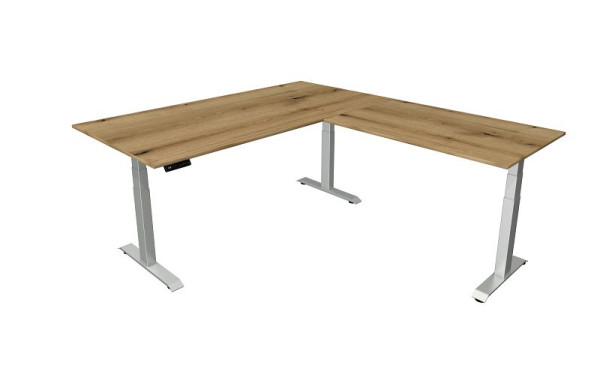 Sedací/stojací stôl Kerkmann Š 2000 x H 1000 mm s prídavným prvkom 1200 x 800 mm, elektricky výškovo nastaviteľný od 640-1290 mm, dub, 10043355
