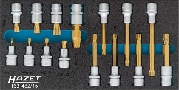 Sada nástrčných skrutkovačov Hazet, XZN, dutý štvorhran 12,5 mm, vnútorný viaczubý profil XZN, M5 - M12, 163-482/15