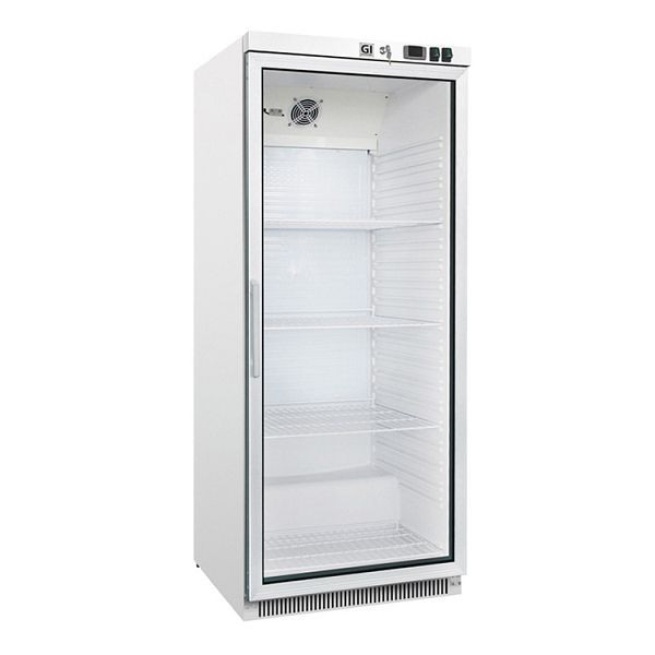 Biela oceľová gastroinoxová chladnička so sklenenými dverami 600 litrov, staticky chladená ventilátorom, čistý objem 580 litrov, 204.004