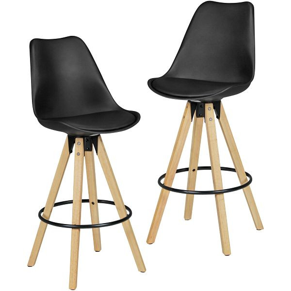 Wohnling Súprava 2 barových stoličiek Lima Black Retro Design Drevo z umelej kože s opierkou, WL5.046