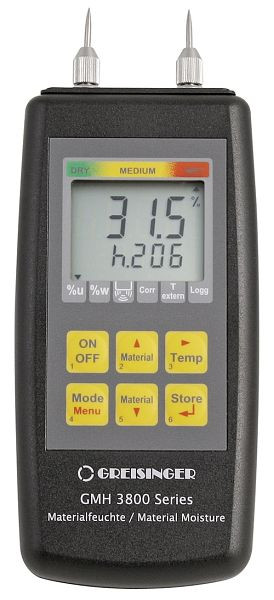 Greisinger GMH 3810 Prístroj na meranie vlhkosti odporového materiálu s integrovanými meracími ihlami, 600350