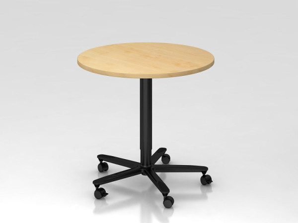 Stĺpový zdvíhací stôl Hammerbacher 80 cm okrúhly javor/čierna, čierny rám, VST08/3/D