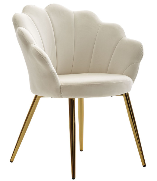 Jedálenská stolička Wohnling tulipánová zamatová biela čalúnená, kuchynská stolička so zlatými nohami, škrupinová stolička škandinávsky dizajn, WL6.438