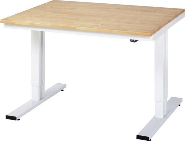 Pracovný stôl RAU série adlatus 300 (elektricky výškovo nastaviteľný), masívna buková doska, 1250x720-1120x1000 mm, 08-WT-125-100-B